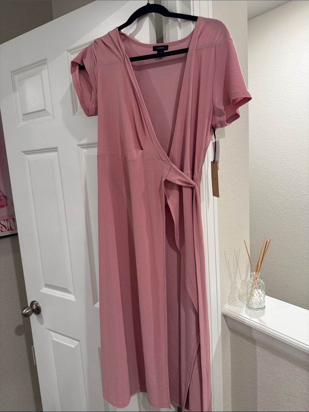 Halogen Dusty Rose Midi Wrap Dress